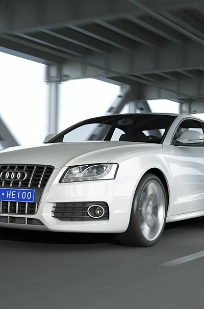 White Audi Car Driving Under Bridge On Road With Modern Sporty Design 3d model