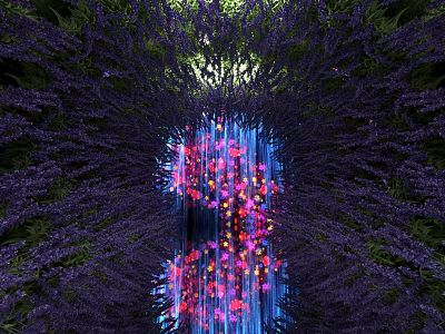 Lavender Plant Combination Forming Tunnel With Colorful Flowers And Water Reflection 3d model