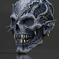 Intricate Spiked Skull Design With Sharp Teeth And Metallic Earrings