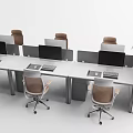 Spacious Office Desk With Multiple Workstations Monitors Ergonomic Chairs And Plants 3d model