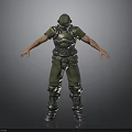 3D Model Of Warrior Character In Metallic Armor With Green Pants And Helmet