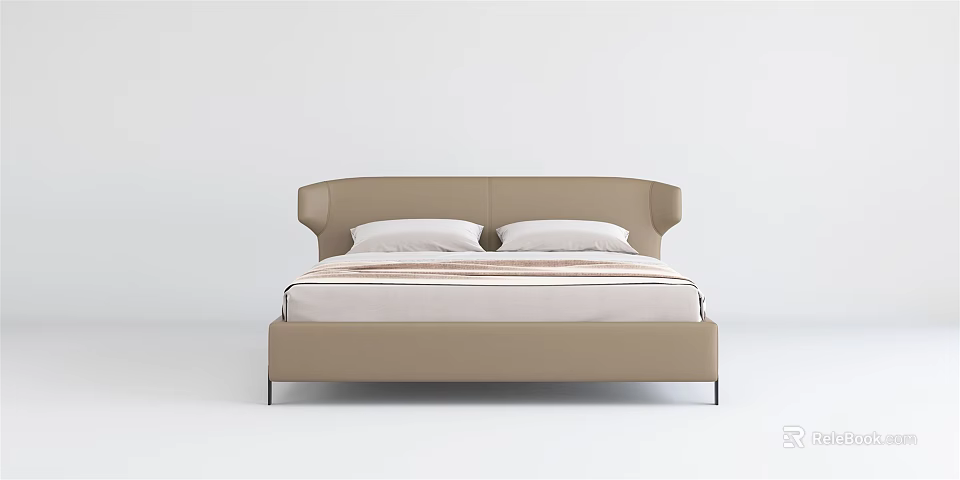 Modern Double Bed With Beige Headboard White Pillows And Sleek Frame 3d model
