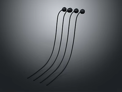 Sleek Black Slender Linear Hairpins Four Piece Set For Daily Use 3d model