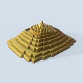 Golden Pyramid Tower With Layered Steps And Ornate Spire On Top