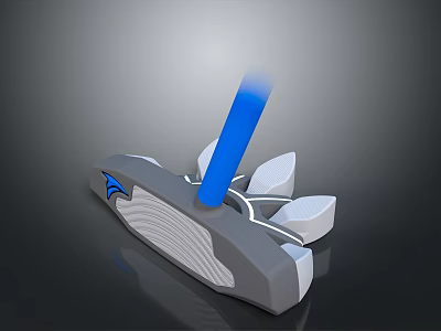 Gray Object With Blue Elongated Part And White Blade Like Structures At Bottom 3d model