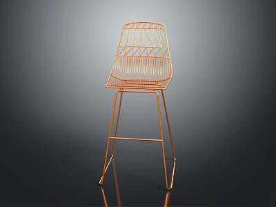Modern Orange Metal Wire Bar Stool With Geometric Design And Slim Legs 3d model