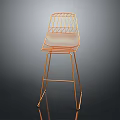 Modern Orange Metal Wire Bar Stool With Geometric Design And Slim Legs