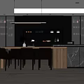 Modern Restaurant Interior Design With Black Cabinets Marble Countertop Pendant Lights And Brown Chairs
