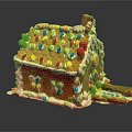 Cartoon Scene Gingerbread House With Colorful Candies On Roof And Frosting Decorations