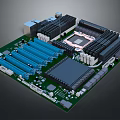 Detailed Electronic Motherboard With CPU Socket RAM Slots And Circuit Components 3d model