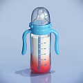 Practical Baby Bottle With Blue Handles Transparent Body Measurement Scale And Red Gradient Base