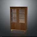 Wooden Storage Cabinet With Glass Doors And Shelves For Home Living Room