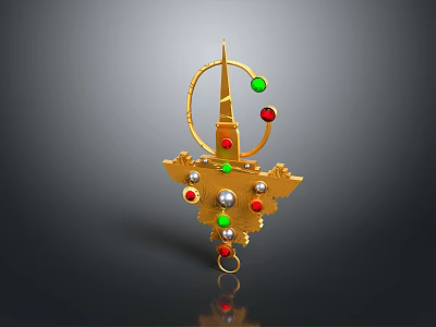 Golden Decorative Brooch With Colorful Gemstones And Pearls For Fashionable Attire 3d model