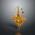 Golden Decorative Brooch With Colorful Gemstones And Pearls For Fashionable Attire
