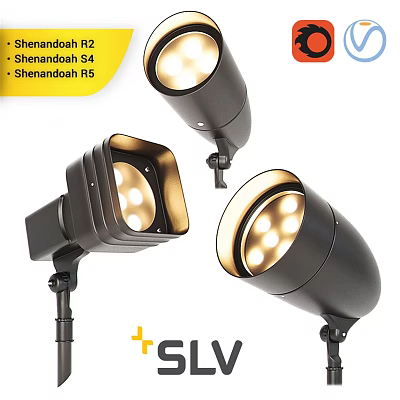 SLV Shenandoah S4 and R5 Outdoor Spotlights with Black Design and LED Bulbs 3d model