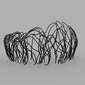 Black Wire Abstract Sculpture With Intertwined Circular Modern Design