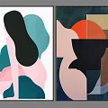 Colorful Abstract Geometric Wall Art with Blue Pink Orange Beige Brown Tones Modern Design
