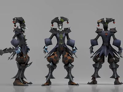 Jester Inspired Game Movie Character With Black Blue Outfit Spiked Details Checkered Pattern And Mask 3d model