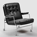 Brown Leather Office Chair with Tufted Backrest and Seat and Black Metal Frame Wheels
