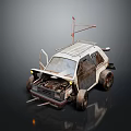 Worn Out Modified Vehicle With Open Engine Compartment Antenna And Rusty Tires 3d model
