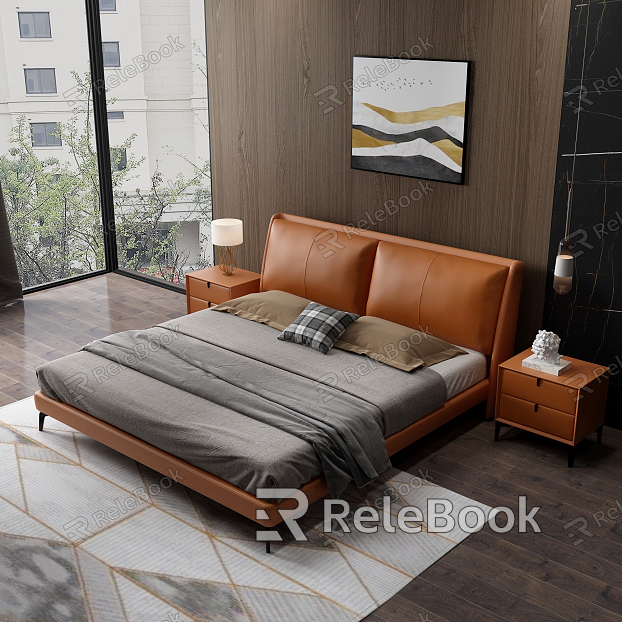 Modern Background Double Bed Leather Bed model