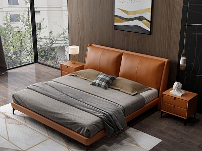 Modern Background Double Bed Leather Bed model