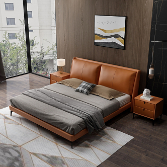 Modern Background Double Bed Leather Bed 3d model