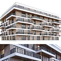 Modern Multi Story Residential Building Featuring Balconies Black Railings and Light Exterior Design