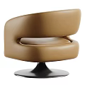 Modern Tan Leather Armchair with Curved Armrests and Swivel Base for Living Room