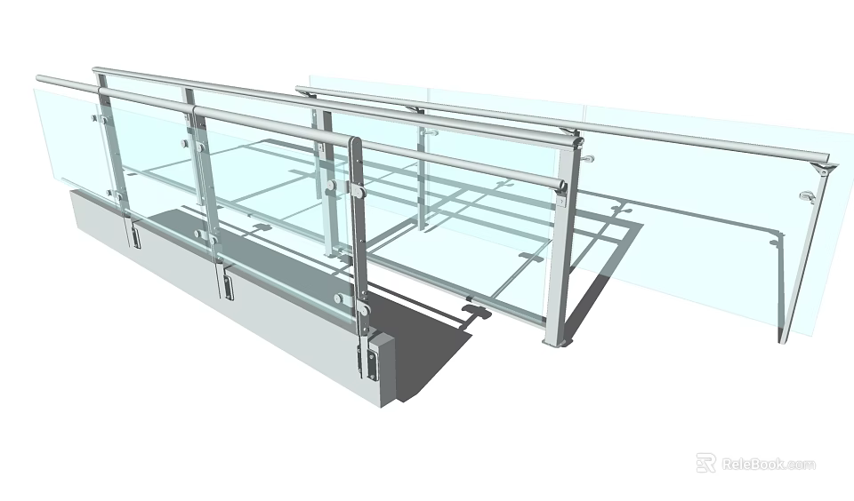 Modern Glass Railing Design With Transparent Panels And Metal Frame Structure 3d model