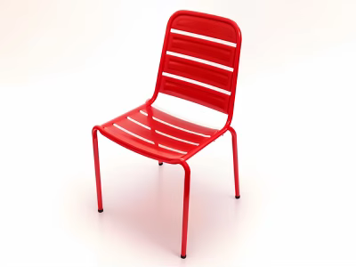Red Metal Leisure Chair With Modern Slatted Design And Sleek Thin Support Legs 3d model