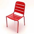 Red Metal Leisure Chair With Modern Slatted Design And Sleek Thin Support Legs