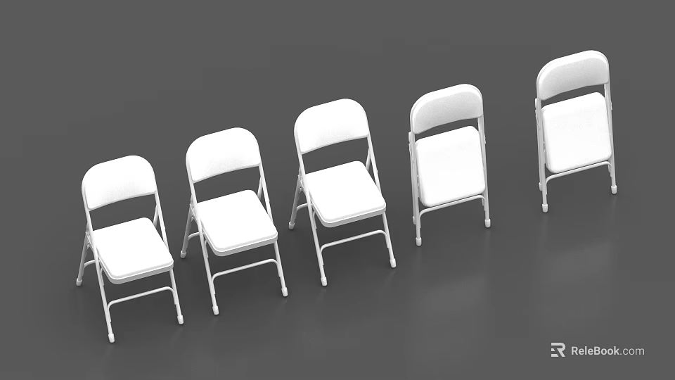 White Folding Single Chair With Metal Frame Arranged In A Row 3d model