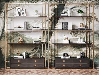 New Chinese-style Bookshelf Side Cabinet 3d model