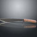 Sharp Tactical Knife With Black Blade Brown Handle And Metal Rivets