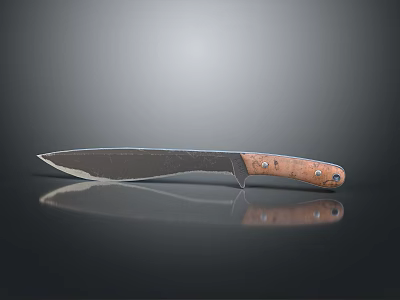 Sharp Tactical Knife With Black Blade Brown Handle And Metal Rivets 3d model