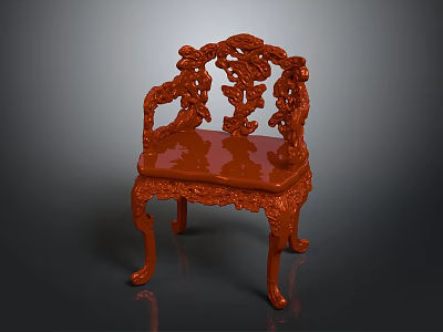 Traditional Chinese Red Wooden Chair with Intricate Carvings on Backrest and Armrests 3d model