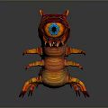 Red Orange Fantasy Creature With Large Blue Eye Long Antennae And Many Legs 3D Rendering