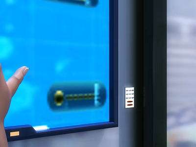 Modern Digital Blue Touch Screen For Decorative Ornaments Set With Control Panel And Hand Interaction 3d model