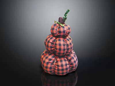 Plaid Pattern Three Tiered Pumpkin Stuffed Doll With Green Vine Top Decoration 3d model