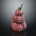 Plaid Pattern Three Tiered Pumpkin Stuffed Doll With Green Vine Top Decoration 3d model