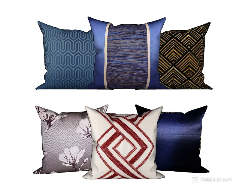 Decorative Throw Pillows With Geometric Floral Striped And Solid Pattern Designs 3d model