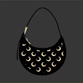Blue Crescent Shape Handbag Featuring Gold Moon Patterns And Top Handle Design 3d model