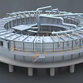 Large Scale Circular Industrial Equipment with Pipes Platforms and Railings