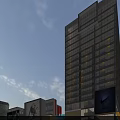 Modern High Rise Residential Building With Glass Facade In Commercial Area And Street