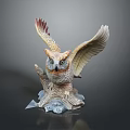 Decorative Owl Statue With Spread Wings Perched On Tree Branch Base And Crystal Elements 3d model