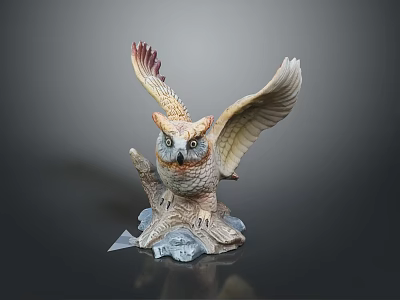 Decorative Owl Statue With Spread Wings Perched On Tree Branch Base And Crystal Elements 3d model