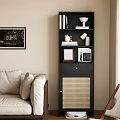 Black Wooden Bookcase with Books Decorative Items and Hidden Storage Cabinet in Modern Living Room