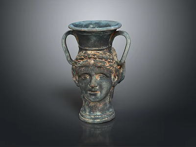 Antique Bronze Furniture Decorative Ornament With Double Handles And Face Carving Design 3d model