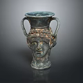 Antique Bronze Furniture Decorative Ornament With Double Handles And Face Carving Design